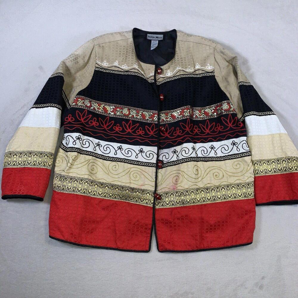 VTG INDIGO MOON Retro Embroidered Blazer Jacket BLACK 1X Boho Beautiful